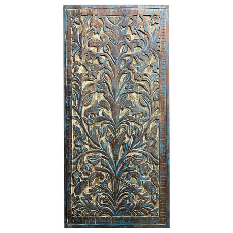 Consigned Vintage Carved Wood Sliding Barndoor Tree of Life Wall Art Decor 84