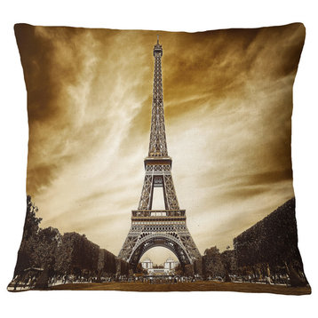 Paris Eiffel Towerin Gray Shade Landscape Photography Throw Pillow, 16"x16"