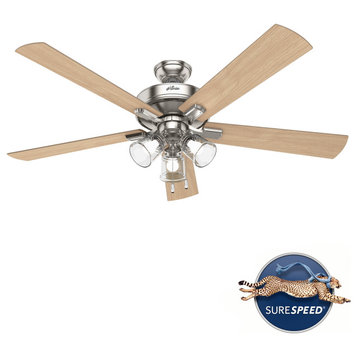 Hunter 60" Crestfield Brushed Nickel Ceiling Fan With LED Light and Pull Chain