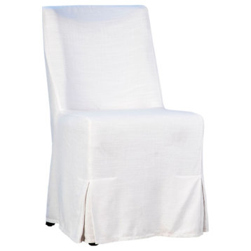 Russel White Linen Upholstered Slip Cover Parsons Dining Side Chair