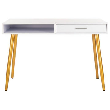 Jorja 1 Drawer 1 Shelf Desk White/Gold Safavieh