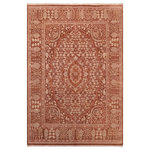 Bareens Designer Rugs - Antique Vegetable Dyed Tajdar Brown Wool Rug - 7'11'' x 9'8'' - Designed with mesmerizing intricacy and gorgeous color palette, this hand-knotted masterpiece demonstrates the beauty and electrifying thrill of Pak Persian art. These meticulously hand-knotted Pak-Persian rug is made with pure wool and features breathtaking traditional, transitional, and tribal designs in bold luxurious color pallets. Known for their intricate designs these rugs are a reproduction of Persian rugs, made in Pakistan with unique Mughal designs. Made by master weavers using the same Persian texture, design and dying technique, we wanted to produce the most significant manifestation of Persian art, life, and culture. This rug is most famous for its exceptional quality, incredible designs, patterns, and vibrant rich color. Pak-Persian rugs made with Persian weave with high knot counts, which enables the high intricacy and detail found in the patterns are also referred to as "State of art", each color adds a rich beautiful detail in the artwork of this rug. The design, color, and beautiful chromatic composition with a vibrant sheen with intricate designs, exude beauty, elegance, and quality make this rug a masterpiece of its own.