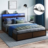 QUEEN SIZE Metal Bed Frame w/ Storage Headboard & 4 Drawers Under Bed, Brown
