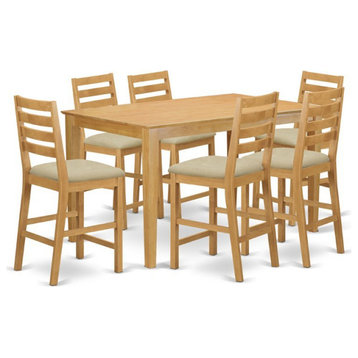 East West Furniture Capri 7-piece Wood Dining Set with Fabric Seat in Oak