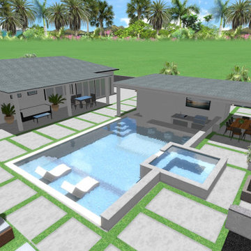 modern desert style pool with sunken kitchen.