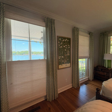 Custom Drapery layered with Roman Shades in Lake Norman home