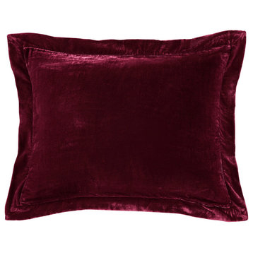 Stella Faux Silk Velvet Flanged Dutch Euro Pillow, 27"x39", Garnet Red, 1 Piece