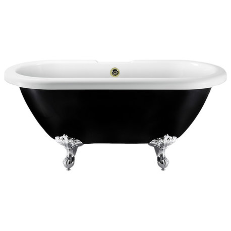 59" Streamline N1120CH-BNK Clawfoot Tub and Tray With External Drain