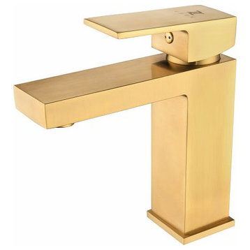 Farmhouse Square Single Handle Bathroom Sink Faucet with Pop Up Drain, Gold