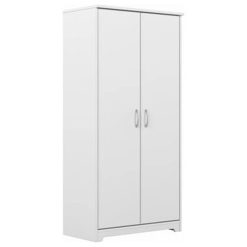 Transitional Storage Cabinet, Wooden Frame With Adjustable Shelves, White
