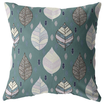 16" Pine Green Leaves Indoor Outdoor Zippered Throw Pillow