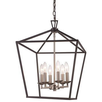 Lacey 6 Light Pendant, Black and Brushed Nickel