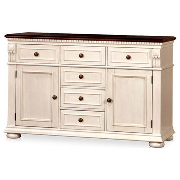 Furniture of America Hendrix Transitional Solid Wood 7-Drawer Buffet in White