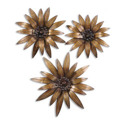 www.essentialsinside.com: golden gazanias, metal wall art - Artwork