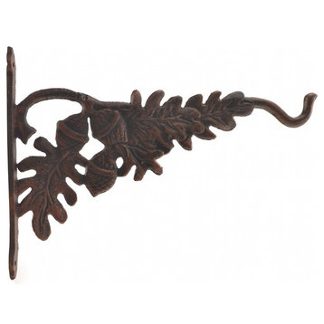 Decorative Cast Iron Plant Hanger, Oak Leaf And Acorn, 12.625" Deep