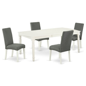 East West Furniture Dover 5-piece Wood Dining Set in Linen White/Gray
