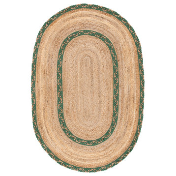 Safavieh Vintage Leather Collection NFB260Y Rug, Natural/Green, 4' X 6' Oval