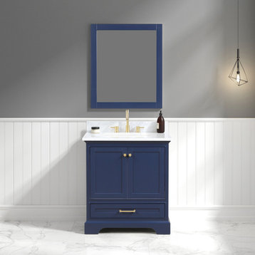 Bath Vanity, Marble Top, Blue, 30'' With Sink, Mirror