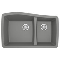Karran Undermount Quartz 33" 60/40 Double Bowl Kitchen Sink, Grey