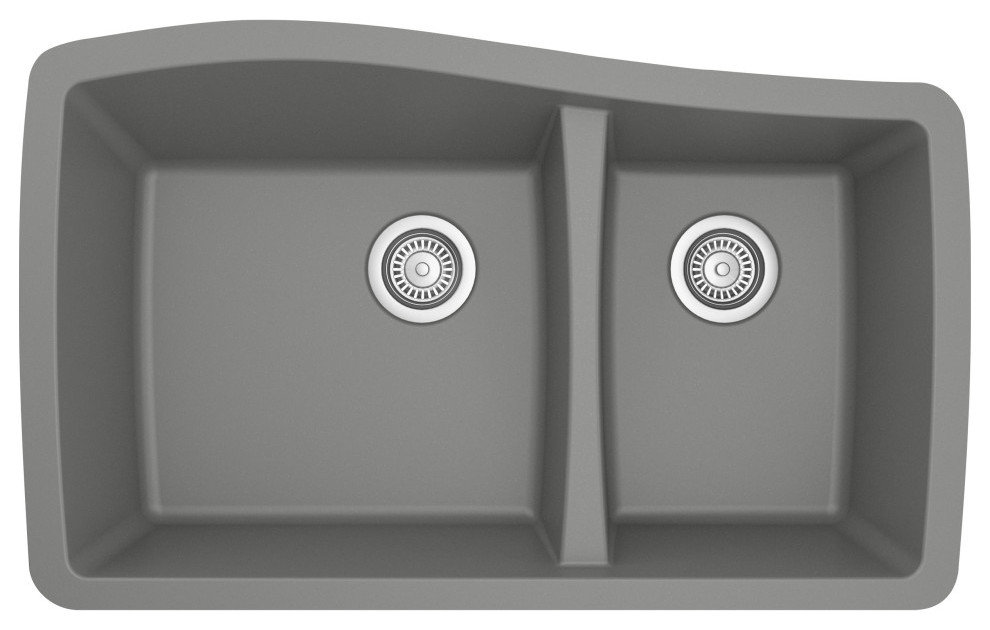 Karran Undermount Quartz 33" 60/40 Double Bowl Kitchen Sink, Grey