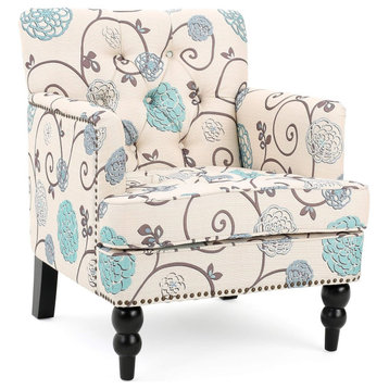 Traditional Armchair, Cushioned Seat With Button Tufted Back and Nailhead Trim