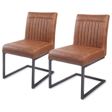 New Pacific Direct Ronan 19.5" PU Leather Dining Chair in Brown (Set of 2)