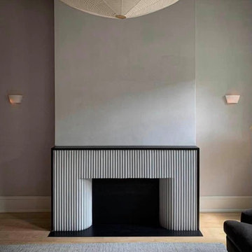 Japanese Shikkui Plaster Fireplace with Marmorino walls.
