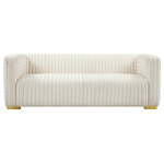 Meridian Furniture - Ravish Velvet Upholstered Chair, Cream, Sofa - Bring your living room decor into the moment with this Ravish velvet sofa. This beautiful sofa features all-over upholstery in a soft cream color that's easy to blend with other color elements in your space. The deep channel tufting that runs horizontally and vertically along the sofa's exterior adds to its lovely look, and it comes with both gold and chrome legs for a custom finish.