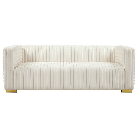 Ravish Velvet Upholstered Chair, Cream, Sofa