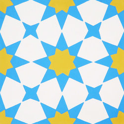 Moroccan Mosaic and Tile House - Medina Handmade Cement Tile, Blue-Yellow, Sample - Wall And Floor Tile