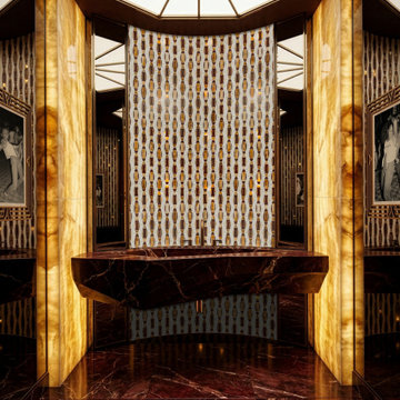 Art Deco Backlit Onyx Powder Room with Albert Mosaic