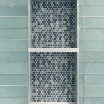 Blue Penny Tile Shower Niche with Built-In Shelf – Ipswich MA