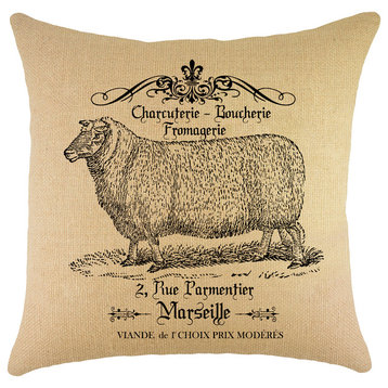 French Country Sheep Burlap Pillow