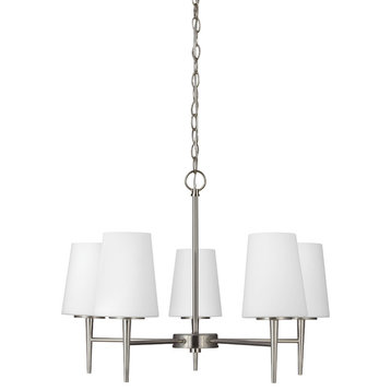 Driscoll Five Light Chandelier In Brushed Nickel With Etched Glass Painted White