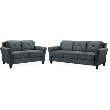 LifeStyle Solutions Transitional 2 Piece Sofa and Loveseat Set in Dark Gray