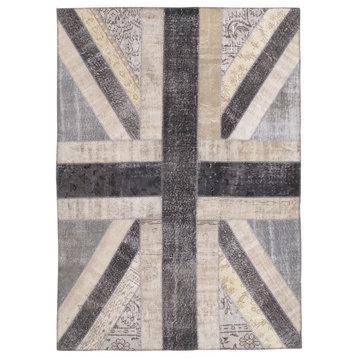 Turkish Patchwork Handmade Rug, Organic Overdye, Gray/Black, 5'x8'