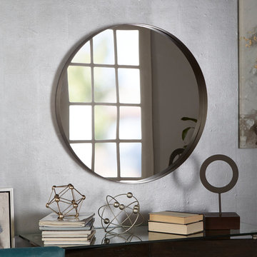Eagan Round Metal Wall Mirror , Flat Gunmetal