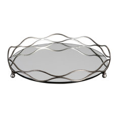 Rachele 23.5" Mirrored Silver Tray, Steel/Silver Leaf