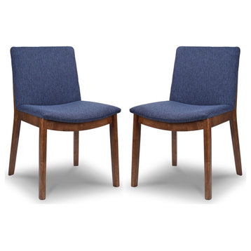 Pemberly Row Mid-Century Modern Fabric Dining Chair in Navy Blue (Set of 2)
