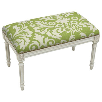Bench Jacobean Floral Flowers Backless Chartreuse Green Antique White