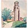 French Bell Tower, C. 1930 by Raoul Monory Original Watercolor