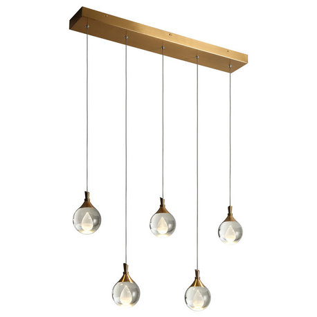 LNC Brass Glass Globe Linear LED Pendant Light for Kitchen Island, 5-Light