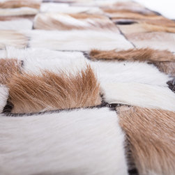 Modern Handmade Cowhide Patchwork Area Rug, Rectangle, Brown White, 4'7"x2'0" - Hall And Stair Runners