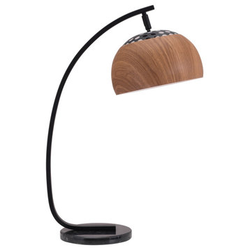 Modern Wood Grain Arc Table Desk Lamp