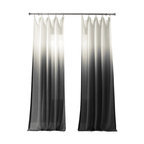 Ombre Faux Linen Semi Sheer Single Panel Curtain, Black, 50W x 96L