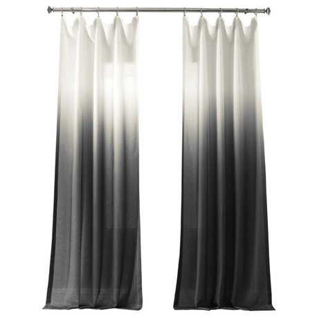 Ombre Faux Linen Semi Sheer Single Panel Curtain, Black, 50W x 96L