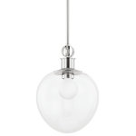 Mitzi - Anna 1 Light Pendant, Polished Nickle - Simple yet savvy, the Anna Pendant is a modern classic that will work in any space. A linear, polished nickel or aged brass pipe drops down to reveal an oval glass dome housing a single light source. Also available in a larger size.