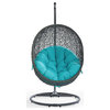 Hide Outdoor Wicker Rattan Swing Chair With Stand, Gray Turquoise
