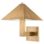 TroyCSL - 1-Light Sconce, Patina Brass - A pyramid-shaped metal shade rests atop a thick square arm that extends into a square backplate, giving Knight a modern industrial aesthetic. A small, circular finial brings a touch of softness to this stately sconce. Available in Patina Brass and Bronze.