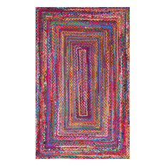 Casual Handmade Braided Cotton Area Rug, Multi, 7'6"x9'6"